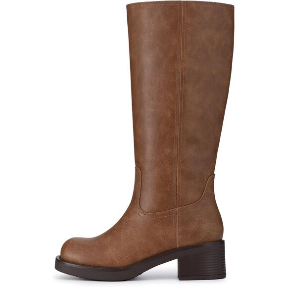 Women’s Knee High Boots, Square Toe, Chunky Block Heel, Riding Tall Boots - Picture 2 of 6